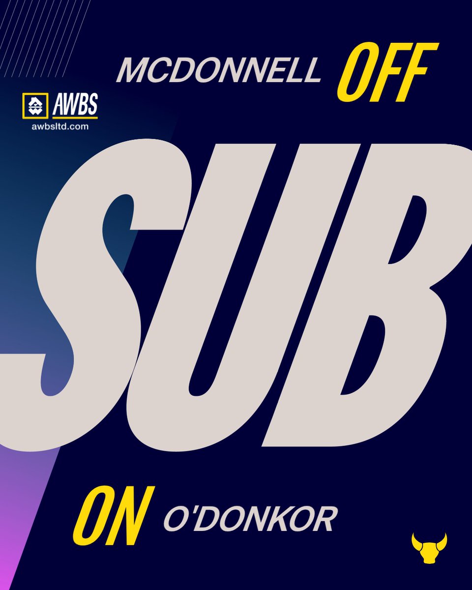 OUFCOfficial's tweet photo. O'Donkor replaces McDonnell. 

#OUFC | 🟡 1 - 2 🟣 | 63' https://t.co/sYvVeDsXxM