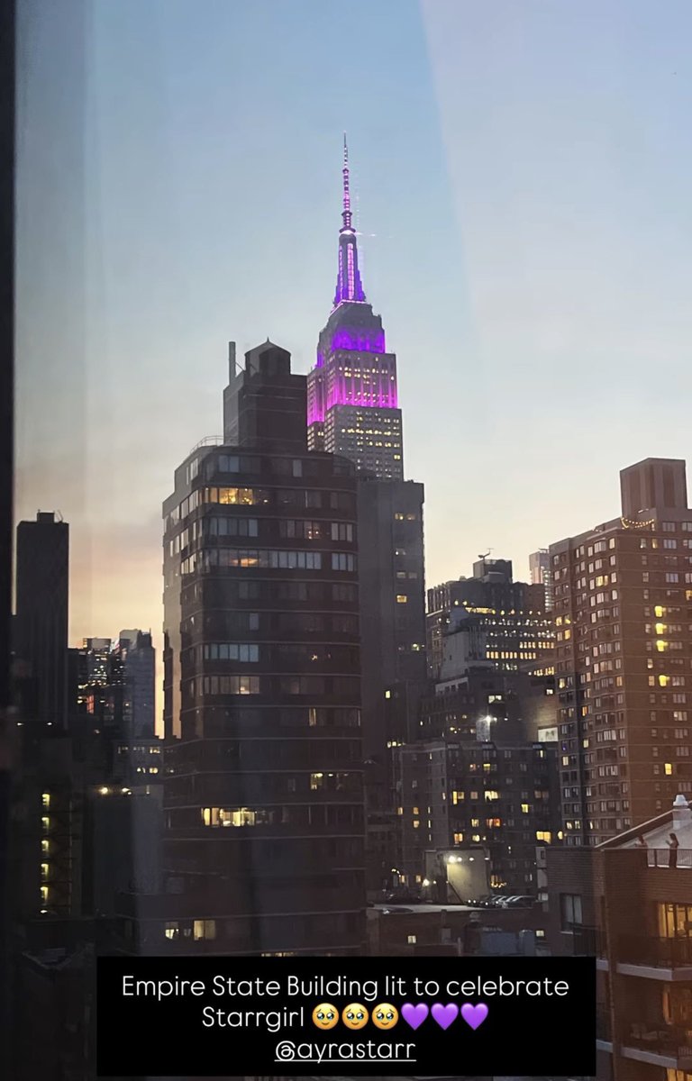 RedMedia_us's tweet photo. New York Empire State Building lits up in purple lights in celebration of 'Stargirl' by Ayra Starr 😍🔥 https://t.co/Z1WjiLUunJ