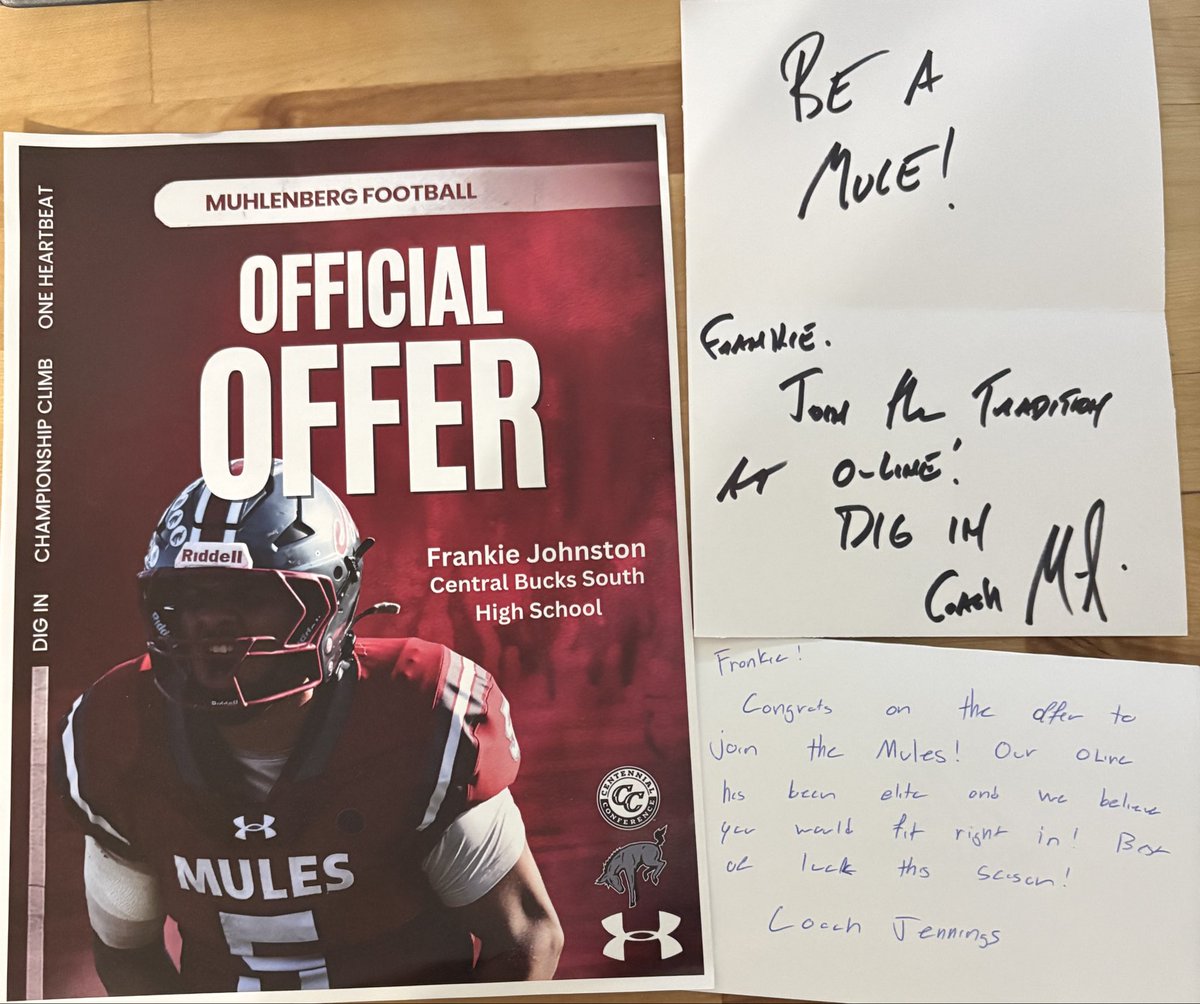 FrankJohns56's tweet photo. Blessed to receive an offer from Muhlenberg College. @DigInMules @Coach_Frantz @Johnny_Cataldo @S1insider @PrepRedzonePA @CBSouthFootball @EPAFootball https://t.co/jgWEV7cR1n