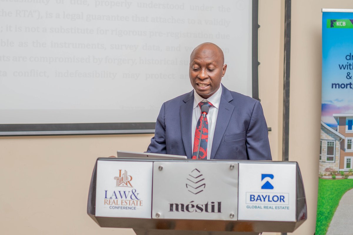 BaylorGlobal's tweet photo. Setting the tone early, Mr. Baker Mugaino, Commissioner for Land Registration, delivered the keynote address at the Law & Real Estate Conference 2026, outlining proper due diligence procedure and the practical fragility of Uganda's title register.

He unpacked the Torrens system's three interlocking principles: the mirror principle (the register reflects the facts of title), the curtain principle (purchasers need not investigate history once the register looks regular) and the insurance principle, and where each breaks down in practice, before closing with risk classifications and recommendations for sector players.

This was a strong opening act for two days of expert-led conversation.

#LawRealEstateConference2026

@ministry_lands