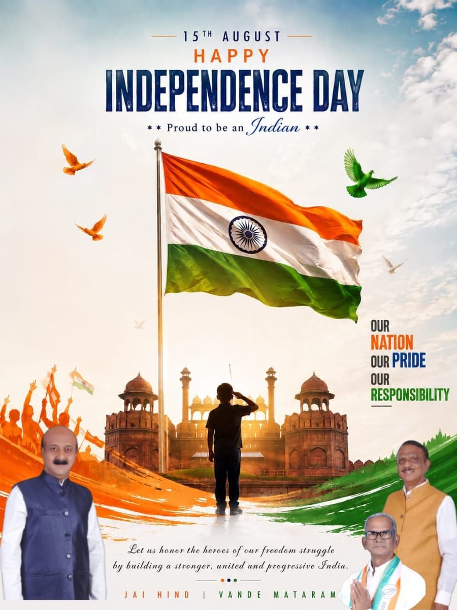 IMParty2023's tweet photo. Happy Independence Day! 🇮🇳
Let us proudly celebrate the spirit of freedom, unity, and patriotism that defines our great nation. On this Independence Day, we remember the sacrifices of our freedom fighters and honour the values that make India strong.
Jai Hind! 🇮🇳 
#ProudIndian https://t.co/bhkYfB5JGU