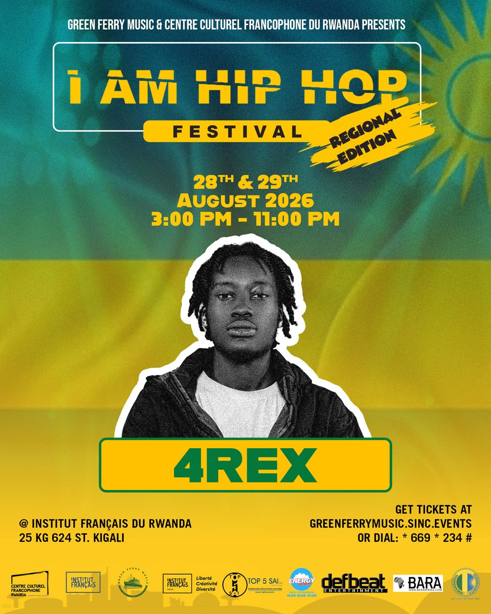 GreenFerryMusic's tweet photo. THE 2026 LINEUP IS HERE.

Meet the artists joining I AM HIP HOP Festival!

🎤 NGAARA
🎤 4REX
🎤 RACINE

And this is just the beginning. 👀

📅 28–29 August
📍 @IF_Rwanda 

GET YOUR TICKETS:
🎟️ https://t.co/ZFqsqTlkFH
📞 *669*234# 

#IAmHipHopFestival https://t.co/U19ACzhCnk
