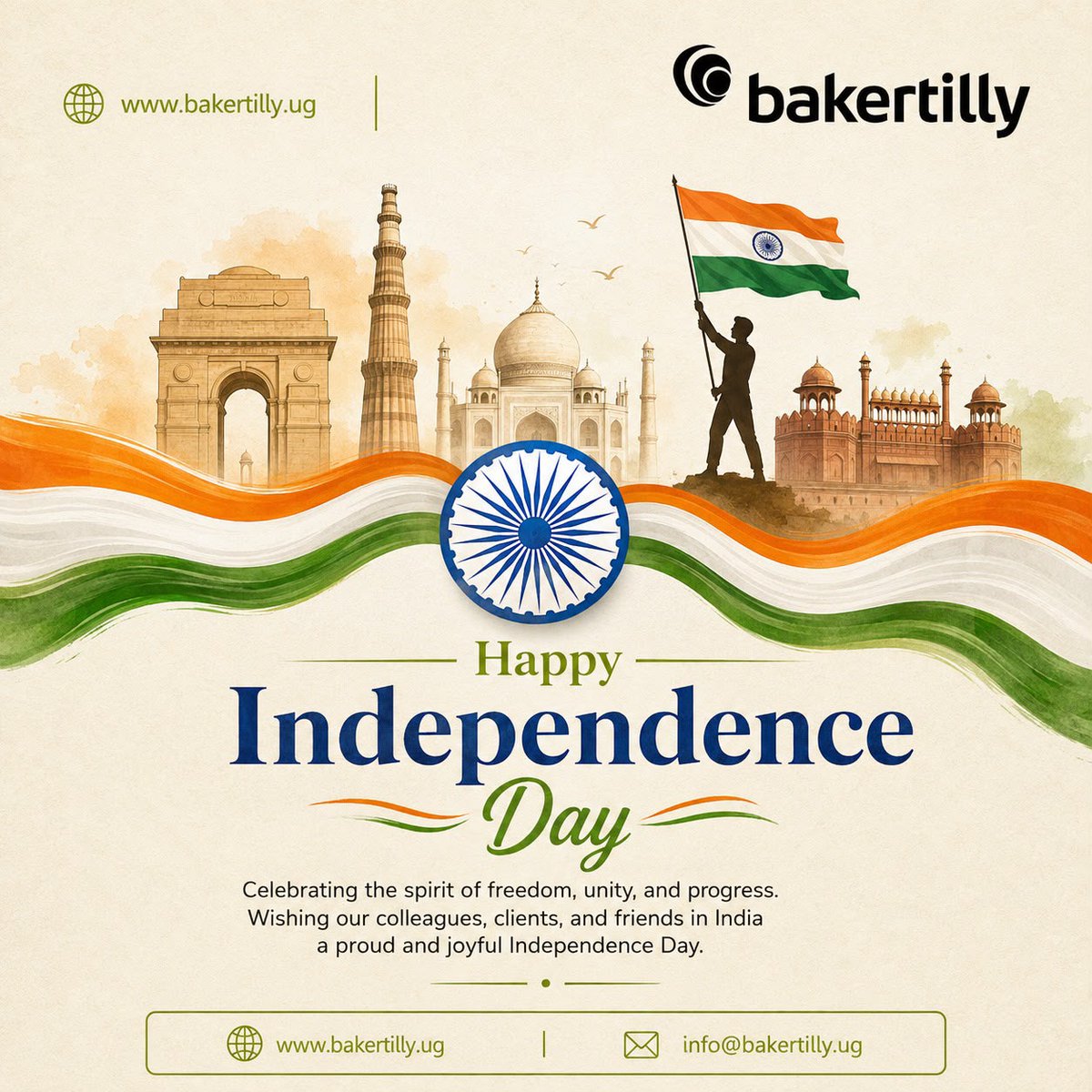 bakertillyug's tweet photo. Wishing a very Happy Independence Day to all our Indian colleagues, clients, and friends around the globe! Today, we celebrate the rich culture, dedication, and vibrant spirit you bring to our Baker Tilly family every day. ✨
#IndependenceDayIndia #BakerTillyHemLLP #Bakertilly https://t.co/9GGuzNzdma