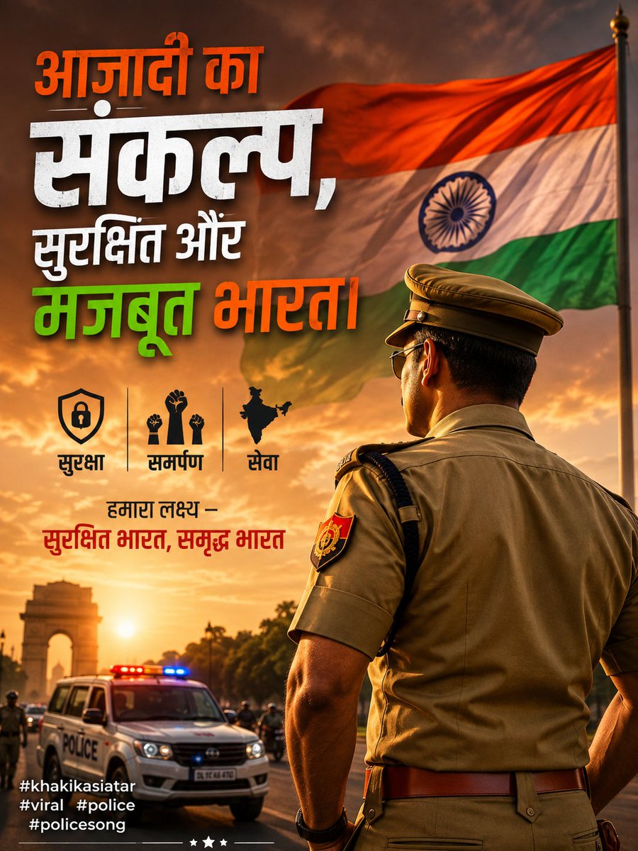Sved_2019's tweet photo. आजादी का संकल्प सुरक्षित और मजबूत भारत! 💪🏻
देश की सुरक्षा, सेवा और सम्मान के लिए समर्पित हमारे वीर पुलिसकर्मियों को सलाम। 🇮🇳👮♂️
#KhakiKaSiaTar #Viral #Police #PoliceSong https://t.co/9BkPgzyPKy