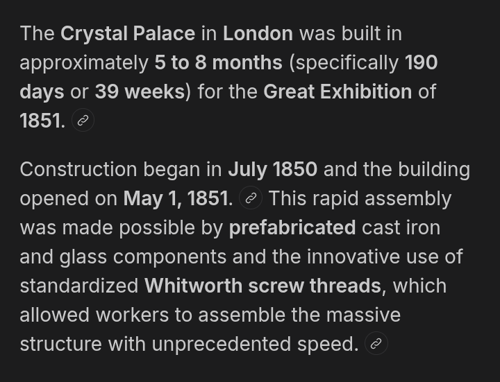 Xtrade001's tweet photo. @scumbunker Crystal Palace (London) : 990,000 Square foot (92 000 M2) , 1,851 feet (564 m) long, with an interior height of 128 feet (39 m) built between 5 to 8 month in 1850! . Three times the size of St Paul's Cathedral. Destroyed in 1936 (you know why). They think we are dumb https://t.co/9I7KKRJBeM
