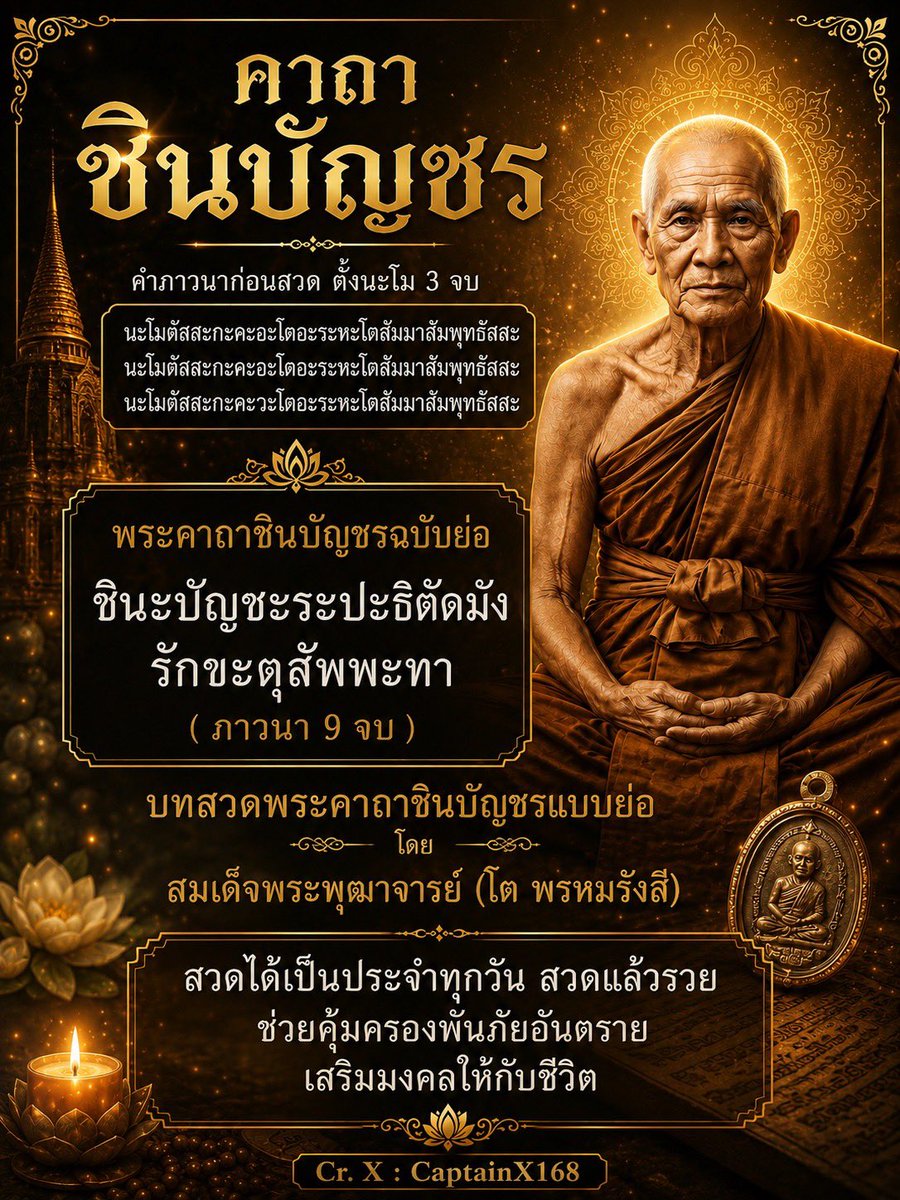 CaptainX168's tweet photo. คาถาชินบัญชร “แบบย่อ” 🙏🏻🔆
ขึ้นฟีดใคร ขอชวนสวดแบบย่อ 9 จบ กันครับ

คอมเมนต์ “นะโมพุทธายะ” 🙏

แล้วตั้งจิตให้สงบ ขอให้วันนี้พบแต่สิ่งดี ๆ มีสติ มีกำลังใจ และผ่านทุกเรื่องไปได้

ขอเช็กชื่อสายบุญหน่อยครับ 👇
ใครสวดแล้ว รายงานตัวกันหน่อย 🕯️✨ https://t.co/1gATNeGneI