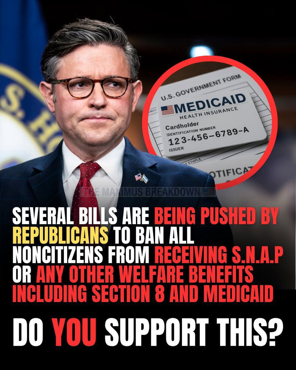 The17letter011's tweet photo. SEVERAL BILLS ARE BEING PUSHED BY REPUBLICANS TO BAN ALL NONCITIZENS FROM RECEIVING S.N.A.P OR ANY OTHER WELFARE BENEFITS INCLUDING SECTION 8 AND MEDICAID

DO YOU SUPPORT THIS?

A. Yes 
B. No https://t.co/Oh8JAP8cYl