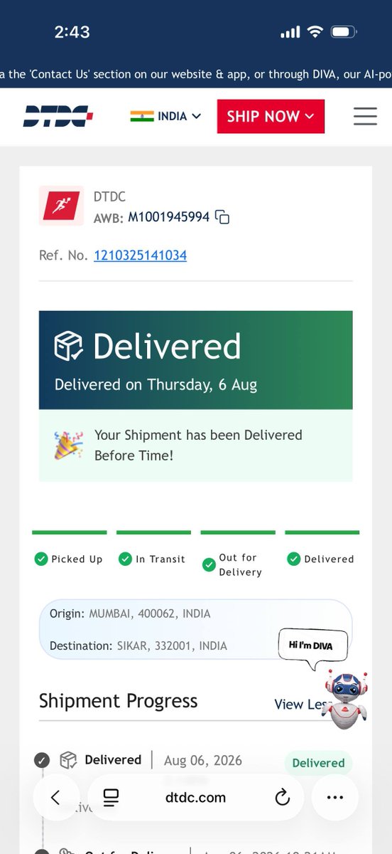 BSkycargo's tweet photo. Hey @DTDCIndia , my package with AWB M1001945994 is showing as "Delivered" on your portal, but I never received it! This is unacceptable. Please look into this immediately and sort it out with the Sikar delivery branch. #DTDC #DeliveryDispute https://t.co/NuQUFeZ3fY