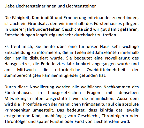 ChristinsQueens's tweet photo. With thanks to Ellen, in 🇱🇮 the order of succession is shifting from male primogeniture to absolute primogeniture. In the future the firstborn child, regardless of gender, will become the heir to the throne and Princess or Prince of Liechtenstein.

➡️ https://t.co/qwqzlz3owV https://t.co/kbuksVYfdV