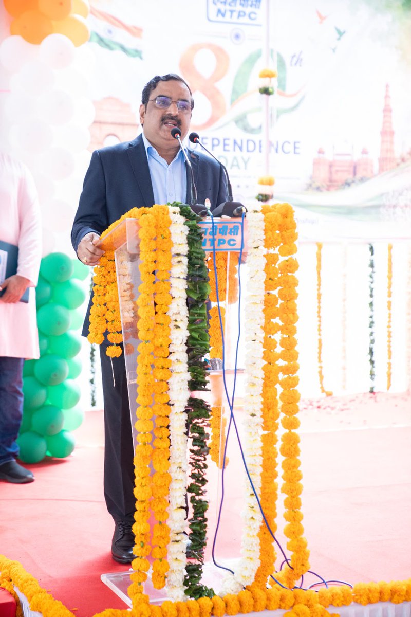 PIBMumbai's tweet photo. NTPC WR-I celebrates the 80th Independence Day with pride and renewed commitment to nation-building.

Shri E. Satya Phani Kumar, Regional Executive Director (West-I), hoisted the National Flag and highlighted NTPC’s contribution to India’s energy security, sustainability and growth.

The celebrations also marked the launch of a one-year cancer awareness and screening programme in collaboration with Tata Memorial Centre, promoting prevention and early detection.The event featured cultural performances and a fancy dress competition by children, reflecting the spirit of patriotism, unity and community participation.

#IndiaIndependenceDay