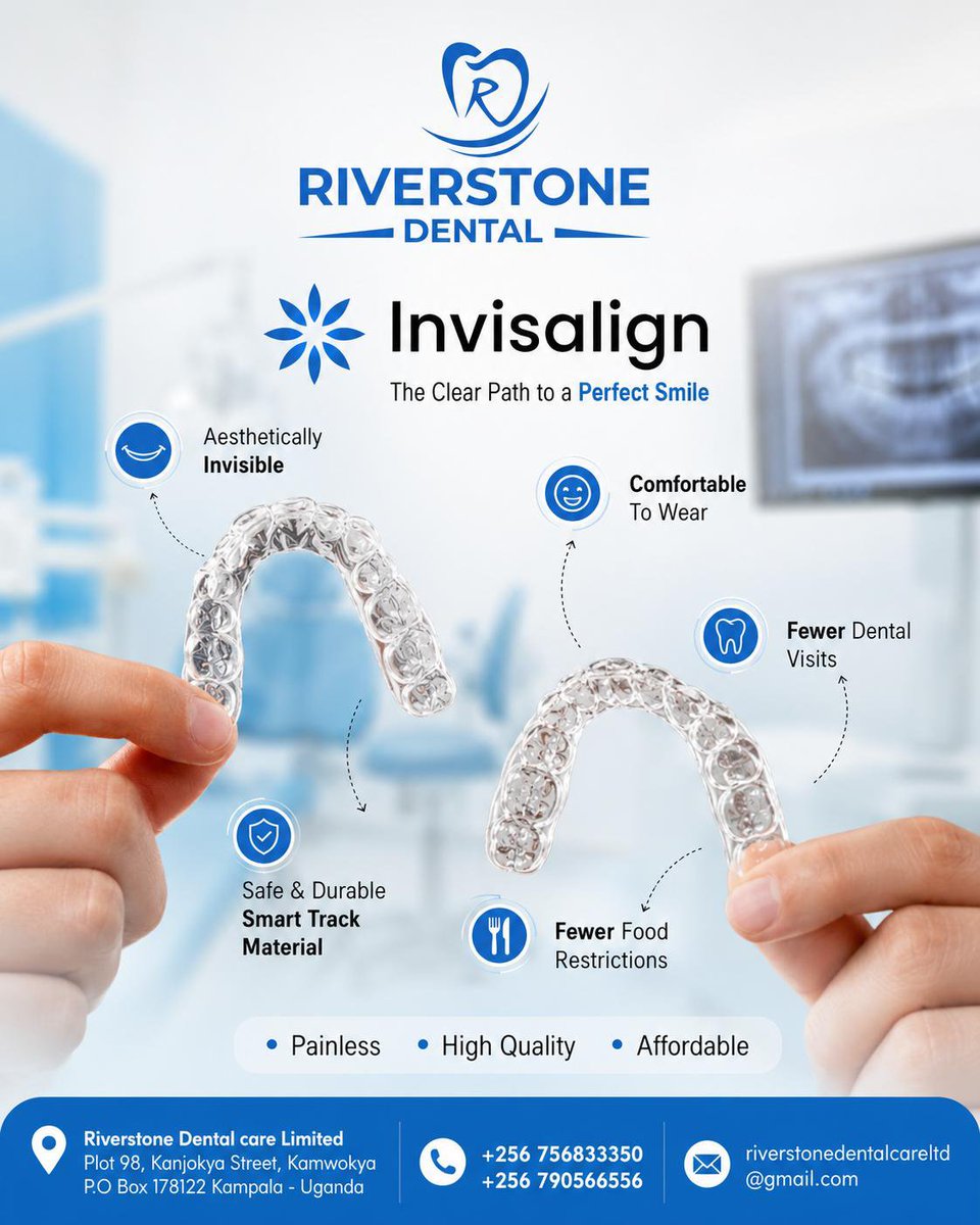 riverstoneug's tweet photo. 😁 Straight teeth. No metal braces.
✨ Invisalign Clear Aligners are nearly invisible, comfortable, and removable.
📞 Book your consultation:
+256 756 833350
📍 Riverstone Dental Care
#Invisalign #PerfectSmile #RiverstoneDental https://t.co/9e4QIYh8pK