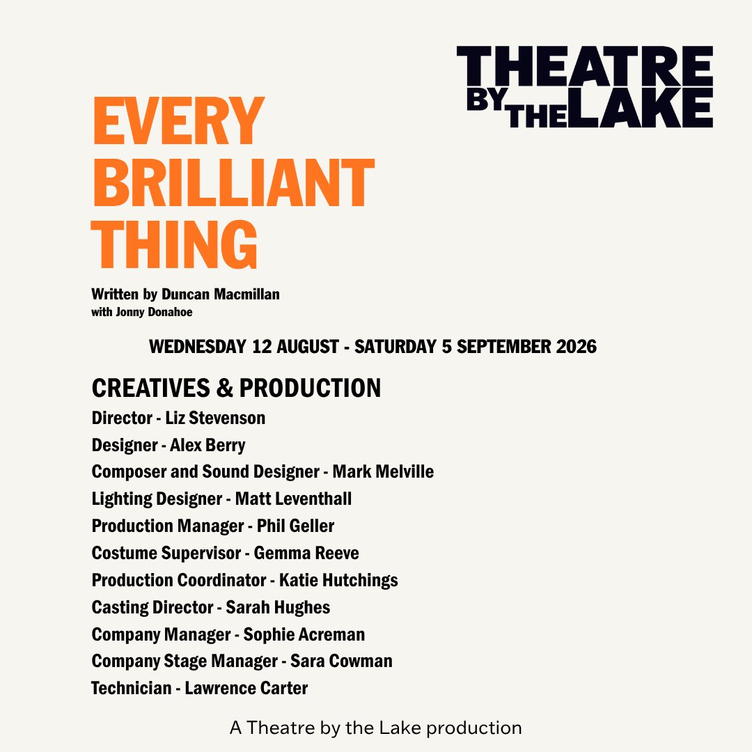 tbtlake's tweet photo. ✨ It’s Press Night for Every Brilliant Thing!

Andy Turner returns as the Narrator in this funny, moving and life-affirming story about all the things that make life brilliant. 💛

Playing at Theatre by the Lake until 5 Sep then on tour around Cumbria. https://t.co/9PUDVcm4UJ