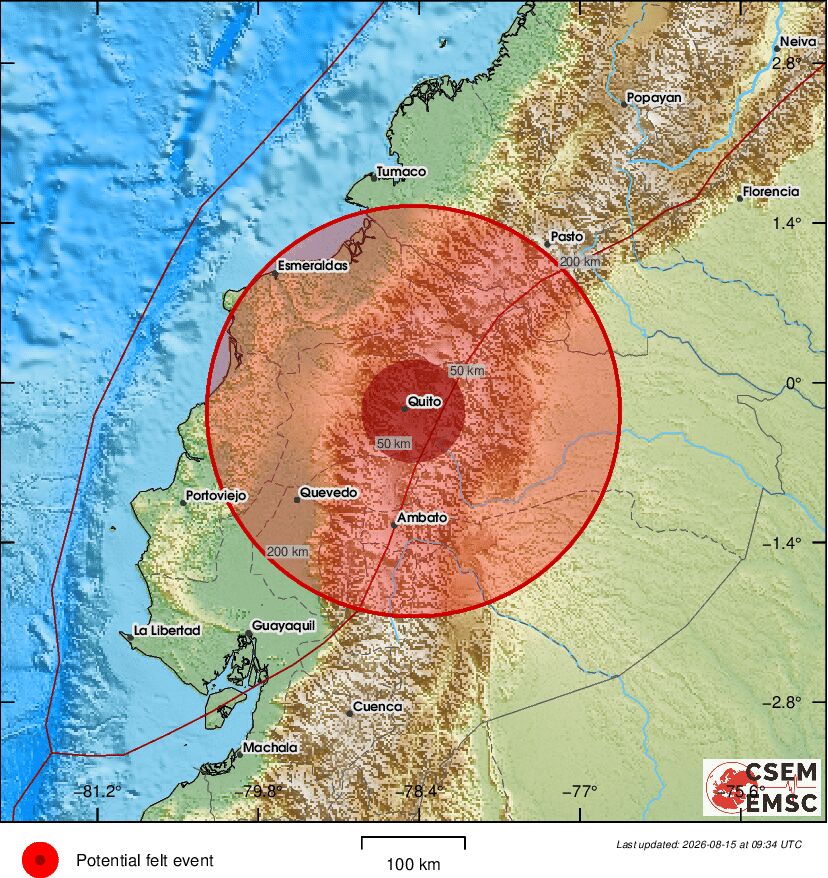 LastQuake's tweet photo. #Earthquake (#sismo) possibly felt 7 sec ago in #Ecuador (detected from https://t.co/6tTja9gIq5). Felt it? Tell us via:
📱https://t.co/QMSpuj6Z2H
🌐https://t.co/AXvOM7I4Th
🖥https://t.co/wPtMW5ND1t
⚠ Automatic crowdsourced detection, not seismically verified yet. More info soon! https://t.co/Jr9PXg6teg