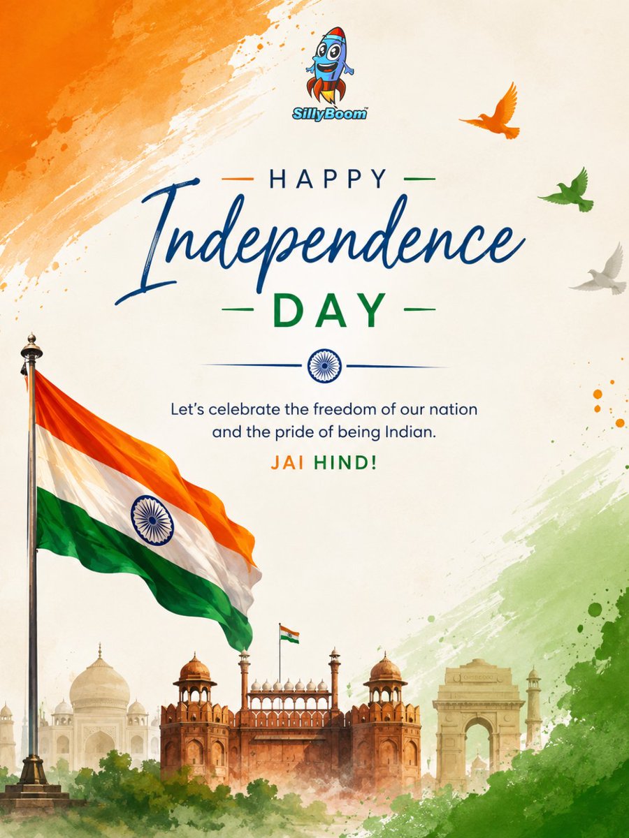 mysillyboom_ind's tweet photo. Celebrating the spirit of freedom, unity, and the pride of being Indian. ✨

May our tricolour always fly high and inspire us to build a brighter tomorrow.

Happy Independence Day!❤️

#HappyIndependenceDay #IndependenceDay #15August https://t.co/jzR8XkzLz3