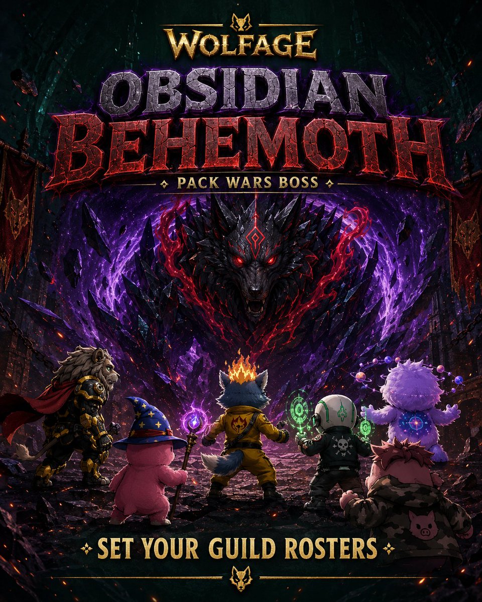 wolfswapwolfies's tweet photo. 🐺 THE OBSIDIAN BEHEMOTH AWAITS...

A new Pack Wars boss is lurking in the shadows of #Wolfage — and this one looks built to take some serious punishment. ⚔️🔥

The Obsidian Behemoth is almost ready for battle.

⚠️ Guild Leaders  — make sure your Pack Wars rosters are set before the new pairings are made tomorrow.

Assemble the pack.
Choose your fighters.
Prepare for war.

The Behemoth is waiting. 💀