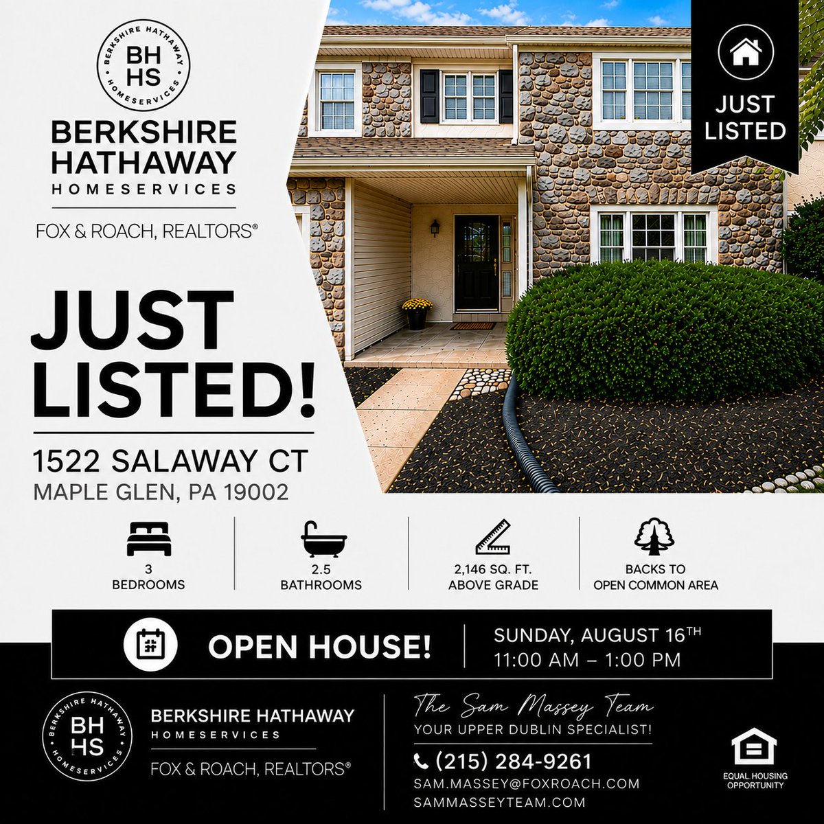 SamMasseyTeam's tweet photo. Open House today by The Sam Massey Team at a New Listing  in Upper Dublin Township! 1522 Salaway Ct, Maple Glen, PA. Offering 3 Bedrooms, 2.5 Baths and 2,146 square feet of living space. 
Offered for $415,000
OPEN HOUSE: Sun Aug 16, 11-1 PM https://t.co/x38ikNWKhl