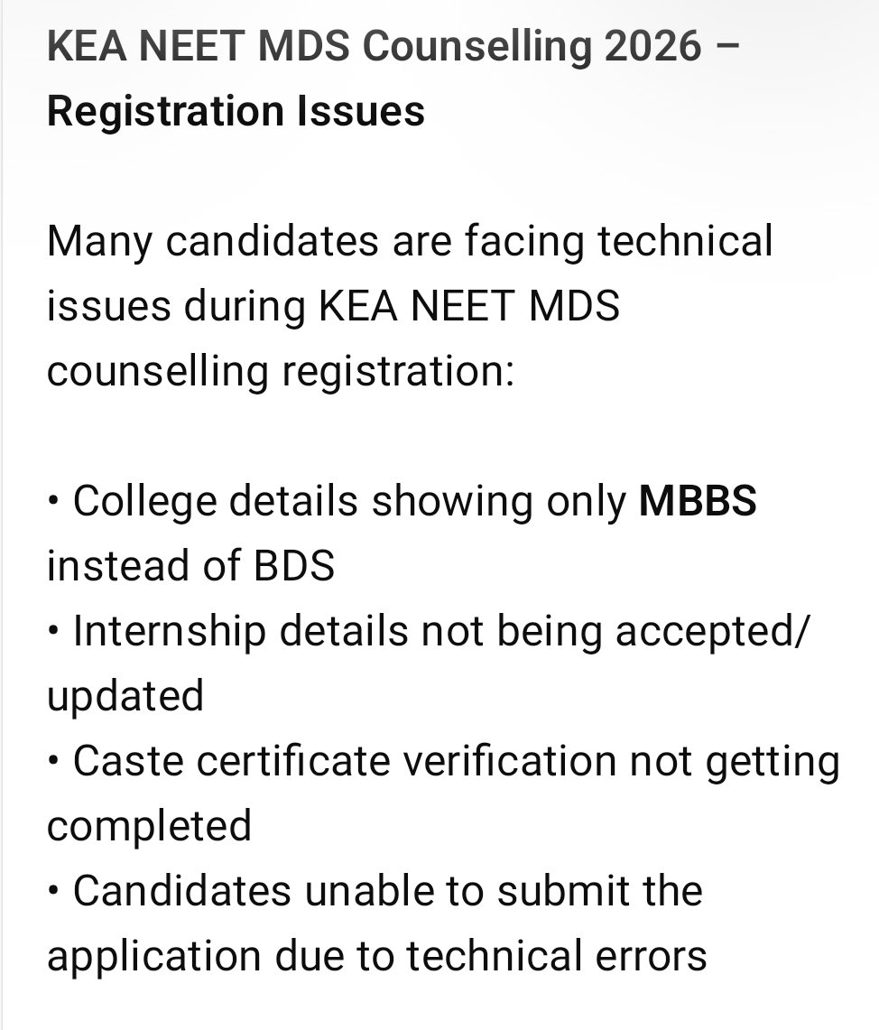 dentistry0007's tweet photo. Requesting @KEA_karnataka to kindly look into these issues and rectify the technical glitches at the earliest, as many candidates are unable to complete their registration. https://t.co/GAFjudp9DA