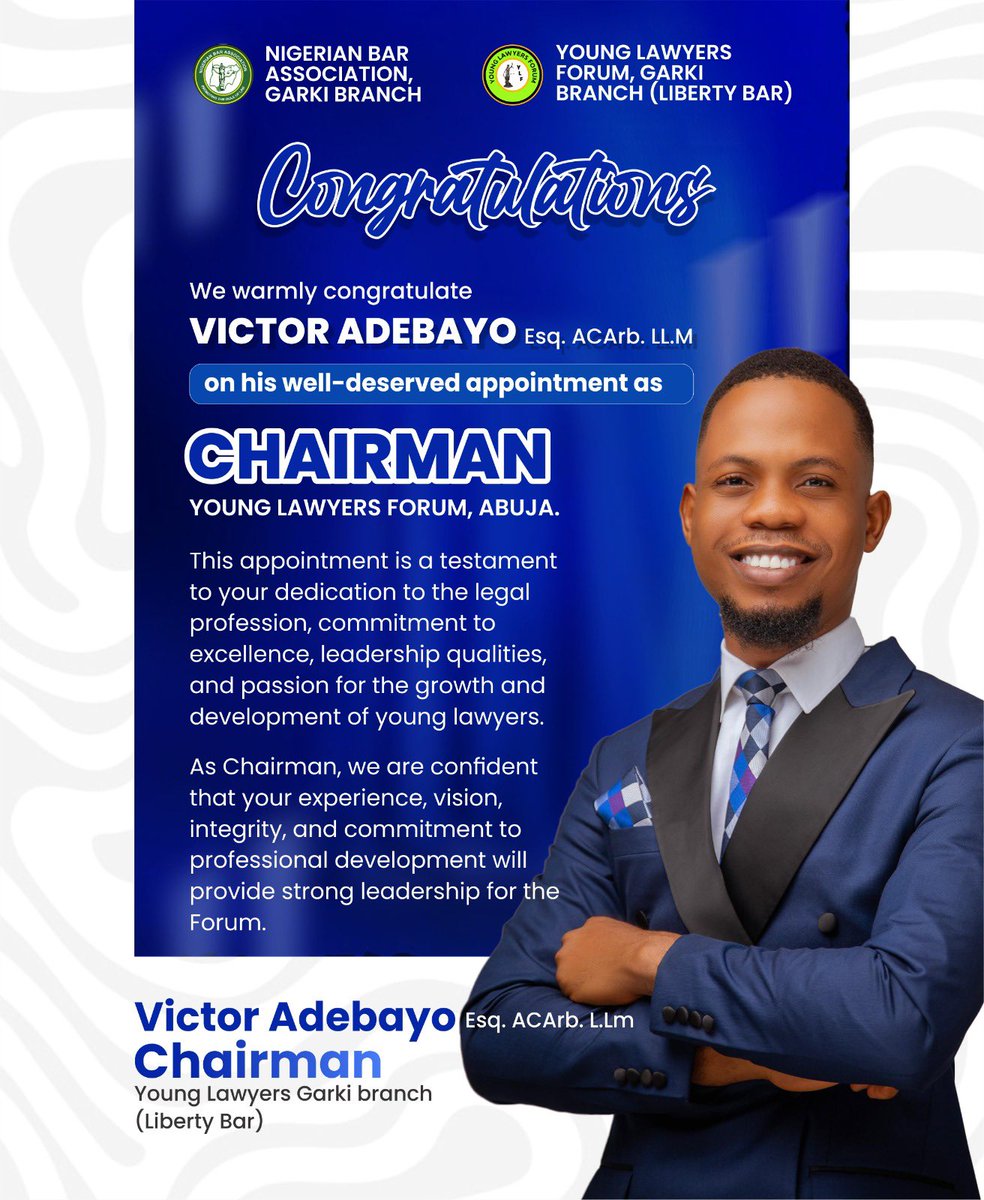 iam_veecee's tweet photo. Yesterday I was Appointed as the Chairman of the Young Lawyers Forum NBA Garki branch
This is a prove that people are watching and our efforts, passion and advocacy for the young lawyers are seen, Are you a young lawyer of Garki branch, let’s meet in the comment section. https://t.co/ydSQ8eNYSF