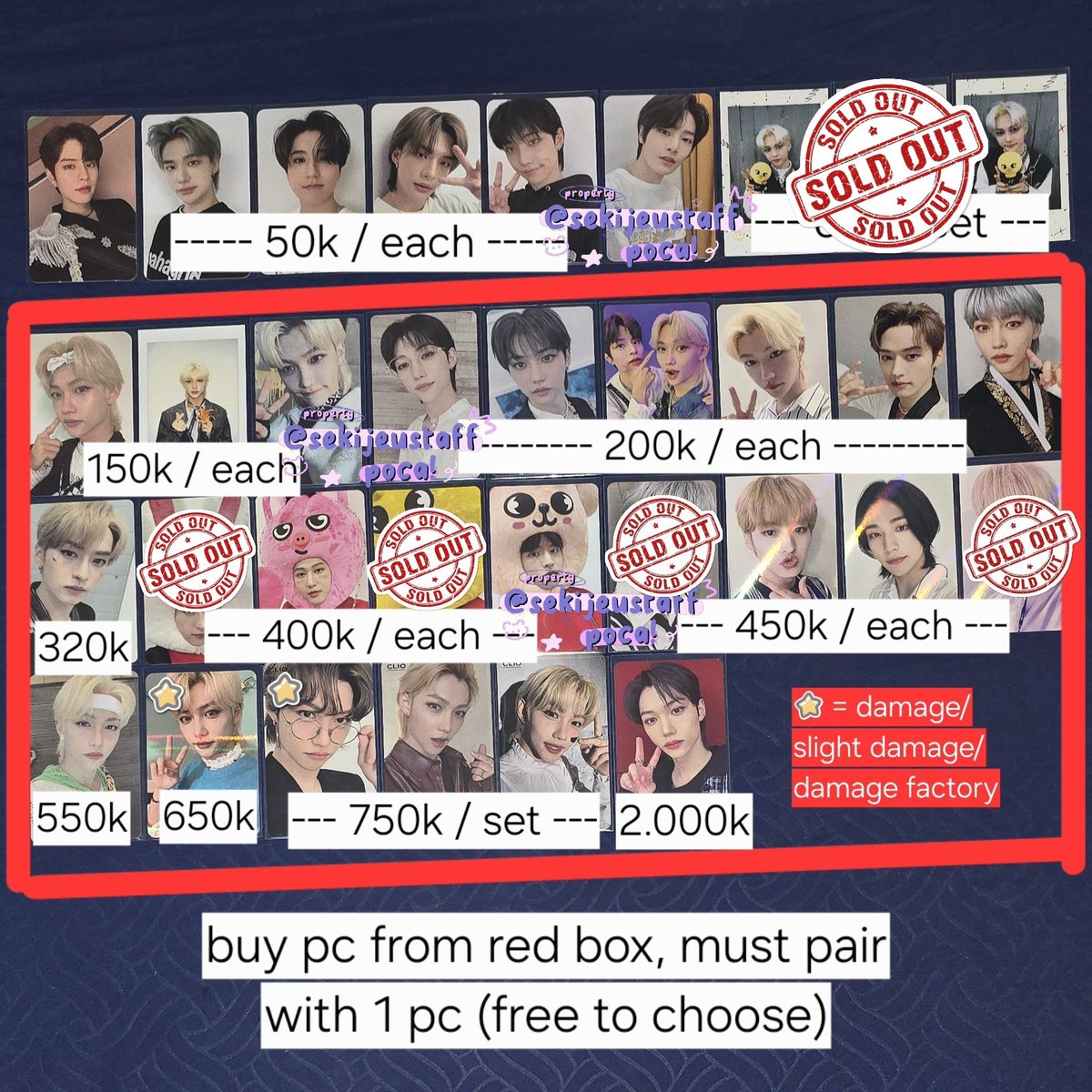 sekijeustaff's tweet photo. WTS pc skz

🏡 JakSel
📦 full shopee/splitpay
✅️ ww with INA address
💸 negotiable
❌️ exclude adm, pack

photocard straykids bangchan leeknow changbin hyunjin han felix seungmin in yzy wf makestar withmuu withdrama subk interpark soundwave shopee vc mmt clio noeasy #skzsell https://t.co/xuci7ozMOj