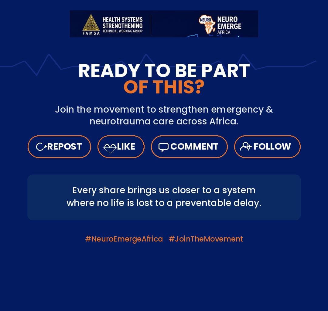 famsa_hss's tweet photo. Young people shouldn’t just be consulted—we should design the solutions. 💡
Introducing NEURO-EMERGE AFRICA: strengthening emergency neurotrauma response across Africa through youth co-creation and global partnerships.
#famsa #NeuroEmergeAfrica #healthsystemstrenghtening https://t.co/LRGXc7FTOq