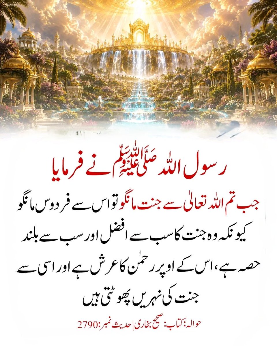 __SZ22's tweet photo. نبی کریم ﷺ نے اللہ تعالیٰ سے جنت الفردوس مانگنے کی تلقین فرمائی 👇🏻 https://t.co/V4oJlqjmgc