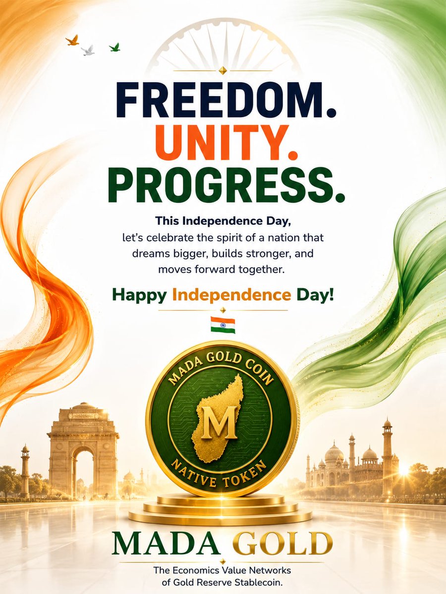 madagoldcoin's tweet photo. 🇮🇳 FREEDOM. UNITY. PROGRESS.

Celebrating the spirit of a nation that dreams bigger, builds stronger and moves forward together.

✨ Happy Independence Day!

#IndependenceDay #MADA #MadaGoldCoin #India https://t.co/FOVZpDvUUO