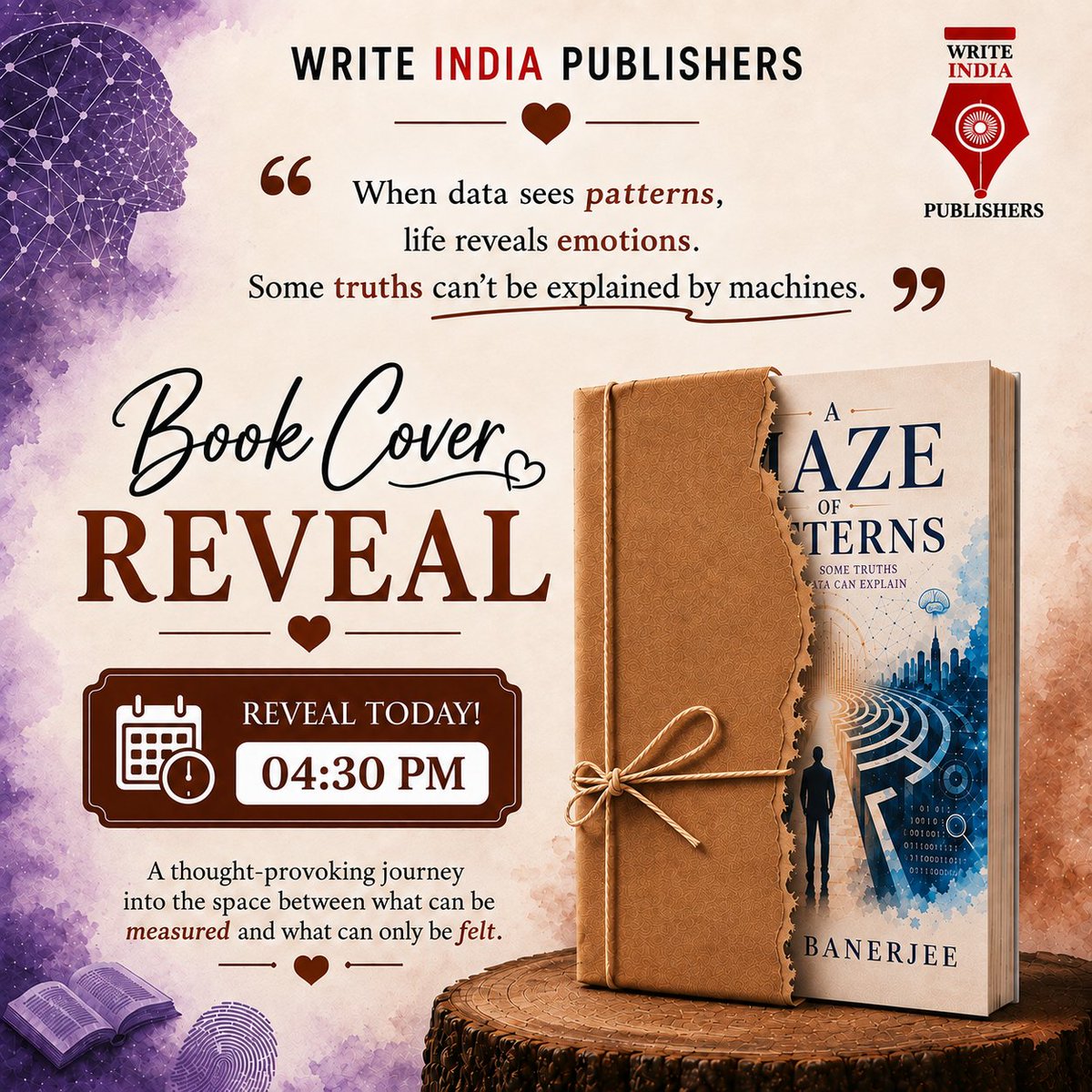 Write_India's tweet photo. ✨ CAN YOU GUESS THE TITLE? 👀📖
What if technology could understand human behaviour—but still couldn’t understand what makes us human?

A  M _ Z _  O _  P _ T T _ R _ S
🎁 **GUESS THE TITLE &amp; WIN A FREE COPY!**
Drop your guess in the comments! 👇

🕟 **Today at 4:30 PM** https://t.co/0O6RsnsI6d
