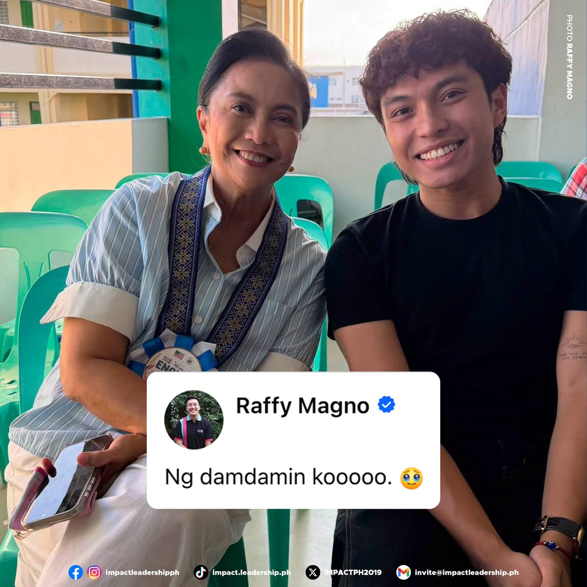 iMPACTPH2019's tweet photo. IKAW PA RIN ANG PIPILIIN KO 🎶

Angat Buhay Executive Director Raffy Magno shared a photo of Naga City Mayor Leni Robredo with Cup of Joe vocalist Gian Bernardino, who is set to join the Angat Bayanihan Run in Naga City on Sunday, August 16.

https://t.co/cvjcualY8g https://t.co/ipgS0RpRv9