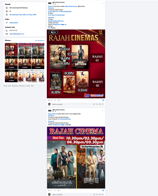 billabilli2's tweet photo. @mersal07 @TrichyFilms @TRICHYCINEMAS @DindigulCinemas @KarurCinemas @sekartweets many bc B C center theatres in srilanka replaced magudam and VC shows with #jananayagan https://t.co/cO8BQf039H