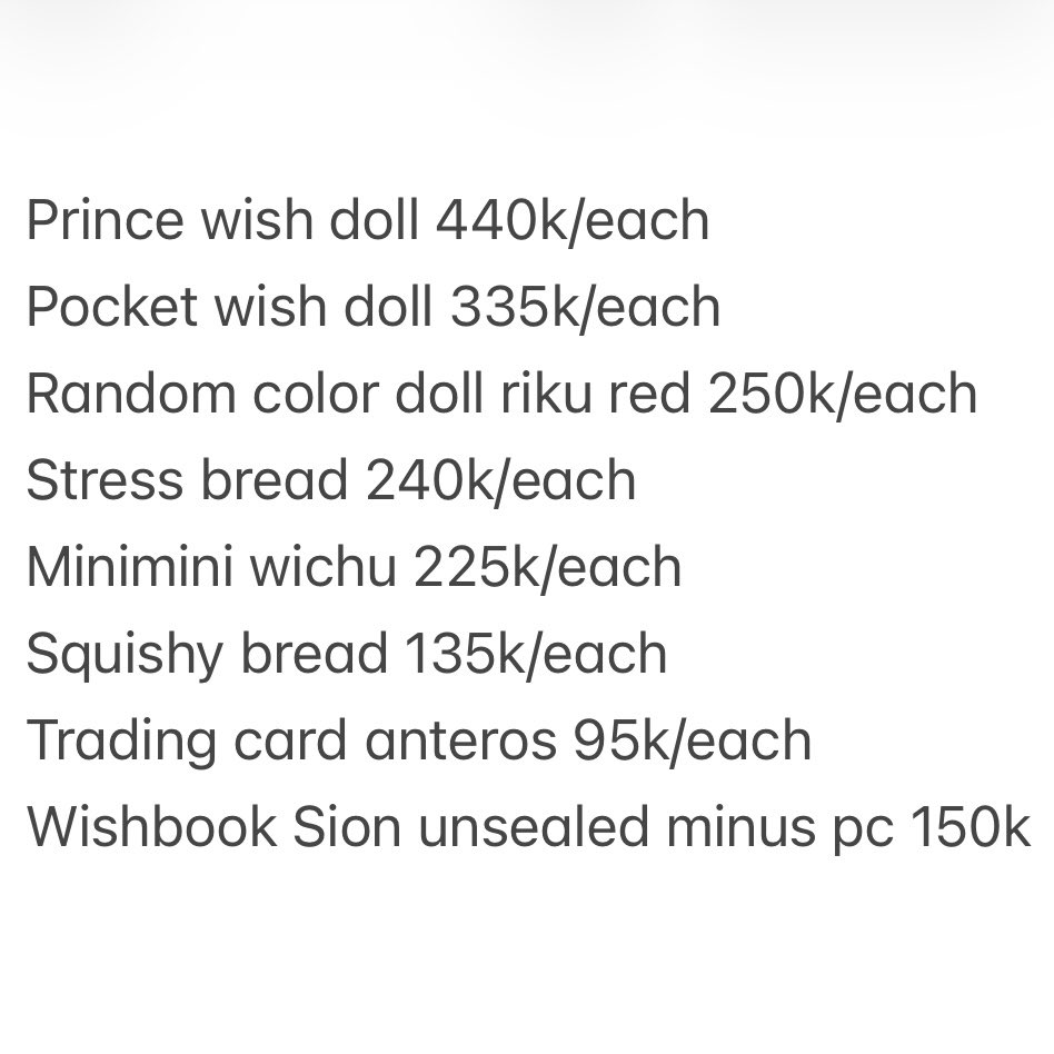kionaery's tweet photo. WTS // WANT TO SELL NCT WISH

Sion Riku Yushi Jaehee Ryo Sakuya

Prince doll
Pocket doll
Random color red
Stress bread
Minimini Wichu
Squishy 
TC Anteros ver
Wishbook Sion unsealed (-pc)

🏠 Jakarta
✅ Official
✅ Sealed
✅ Keep with DP
✅ Splitpay

🍊 https://t.co/YwRDBewAly https://t.co/cmUhkoCDhF