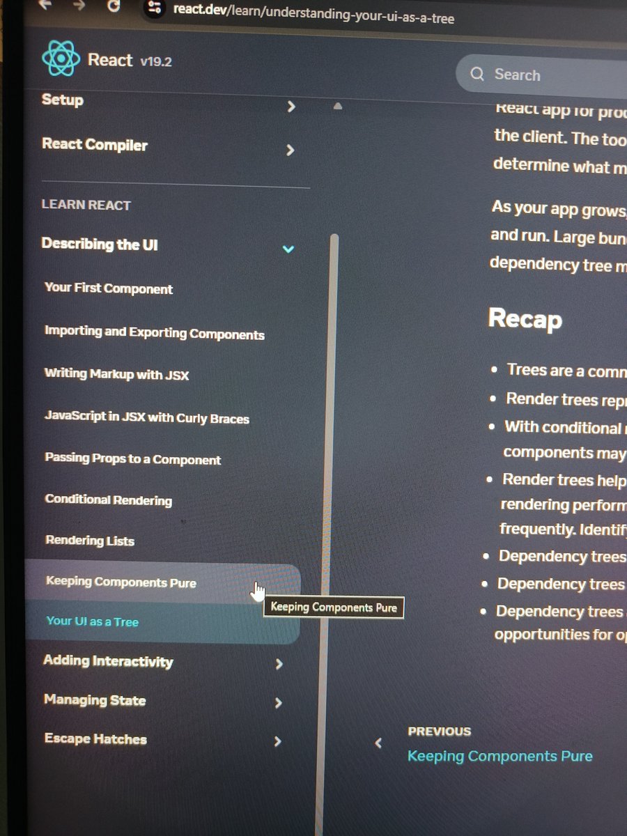 rajakki11's tweet photo. React official doc is divided into 4 major section.
Completed the 1st Section (Describing the UI) which consist of 9 sub-section.
Will start with Adding Interactivity in some time.
#React #SoftwareEngineer https://t.co/3d7c6ARyS1