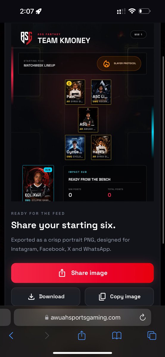 Kmoneyszn's tweet photo. @ASGCODM MY STARTING SIX https://t.co/GBQku5ZPAh