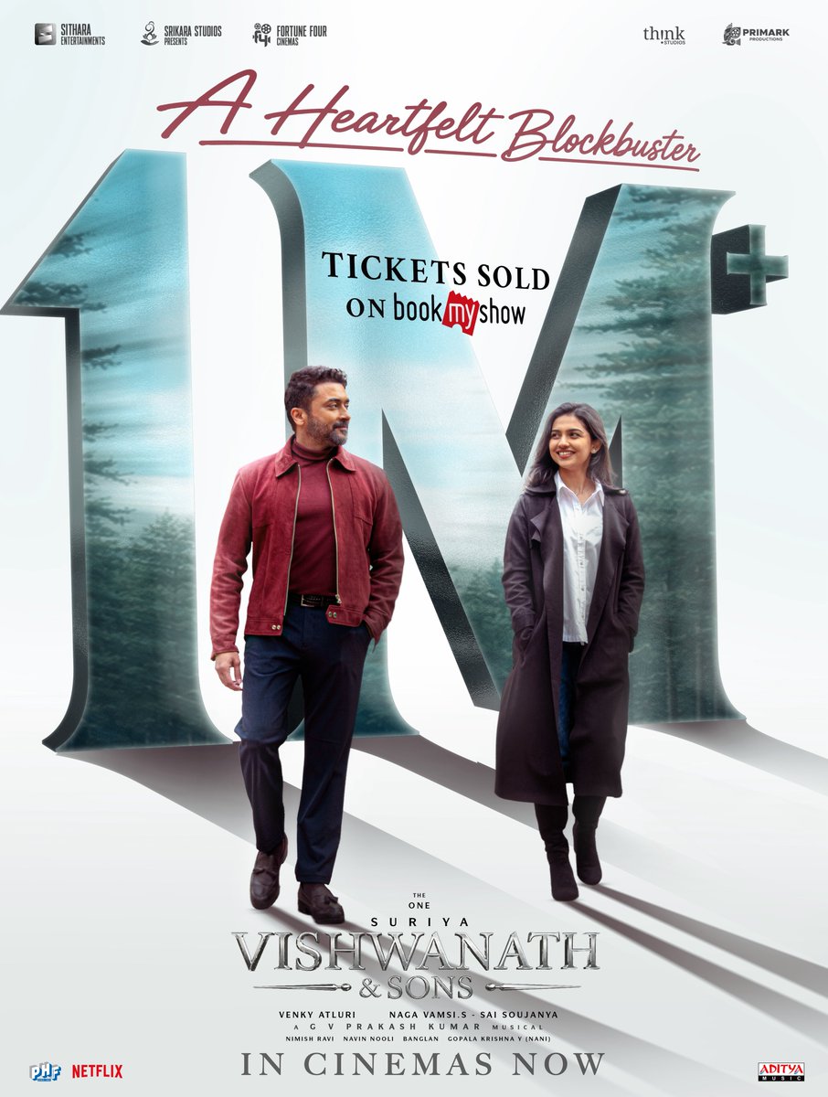SitharaEnts's tweet photo. #VishwanathAndSons is turning every show into a beautiful celebration 💥💥

1 Million+ Tickets Sold on @bookmyshow and setting the box office ablaze ❤️‍🔥❤️‍🔥

#BlockbusterVAS #BlockbusterVishwanathAndSons 

@Suriya_offl #VenkyAtluri @_mamithabaiju @realradikaa @TandonRaveena @gvprakash @vamsi84 @NavinNooli @NimishRavi @Banglan16034849 @balajesaar #SaiSoujanya @ynakg2 @SitharaEnts @Fortune4Cinemas #SrikaraStudios @ThinkStudiosInd @adityamusic @PrimarkProd @PharsFilm