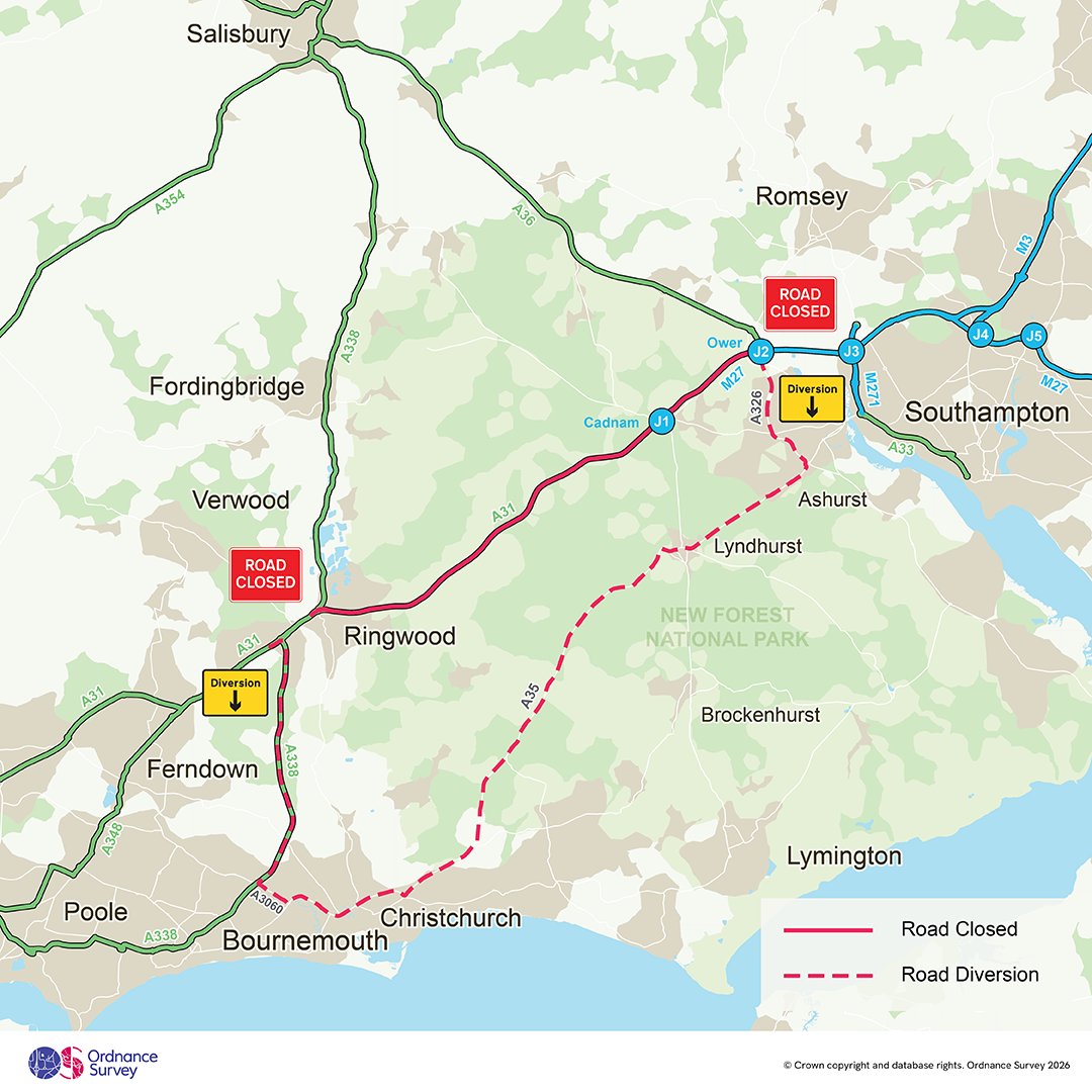 map of A31 diversion route