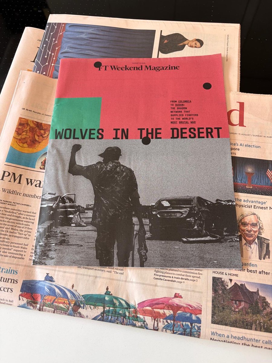 just1nlynch's tweet photo. So proud of @khoureld for this week's @FT cover story on Colombian mercenaries in Sudan and the DRC.

Democracy doesn't just die in darkness. It dies in indifference, incompetence, and self-censorship. It isn't only tech billionaires and their minions who are guilty. UN investigators and governments claim to defend human rights in Sudan while acting the opposite.

When Katharine started reporting this, I'd just left a UN body that self-censored its Sudan reporting to protect its own staff's jobs. I felt hopeless.

Then Katharine, facing layoffs, funded this investigation herself. Some people are still relentless about documenting human rights crimes. 

Look for the helpers. Look for the doers. And buy the FT this weekend.