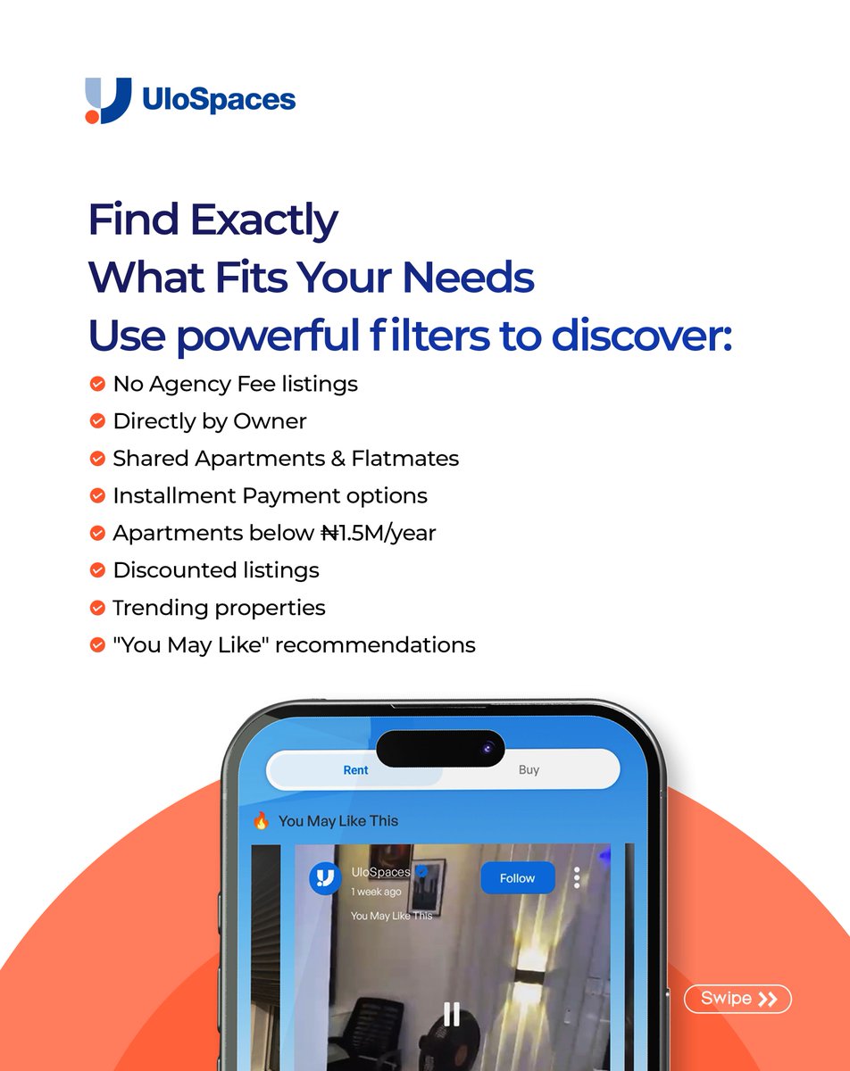 Ulo_Spaces's tweet photo. From finding the apartment to checking the details and booking your inspection, you can do it all in a few simple steps. 

Swipe through to see exactly how it works 👉

Ready to start house hunting?
Click the link in our bio to download the UloSpaces app on the Play Store or App Store and find your next home.

Find it. View it. Inspect it. All in one place with UloSpaces.

#UloSpaces #HouseHunting #RentingInLagos #LagosRentals #ApartmentHunting #RentInLagos
