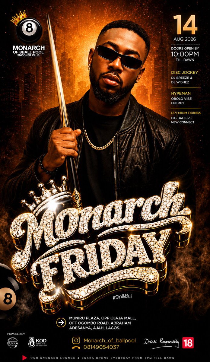 DesignsProfng's tweet photo. #Monarch #Friday Flyer Design for The Monarch of 8Ball Snooker Club.
Designed by @Nvmero_ https://t.co/xHps2dtSAb