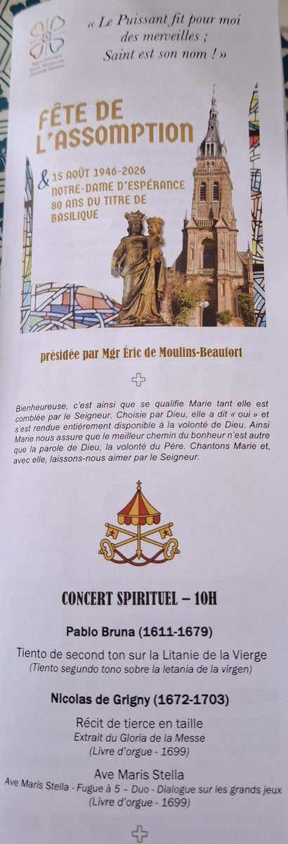 willyippolito's tweet photo. Une assemblée au rendez-vous en ce jour de l'assomption et de l'anniversaire des 80 ans du statut de Basilique.m, présidée par Monseigneur De Moulins-Beaufort.
Concert spirituel,  office et procession
#Assomption #orgue #concert #sacré #basilique #Charlevillemezieres #ardennes https://t.co/URIDXPJNvB