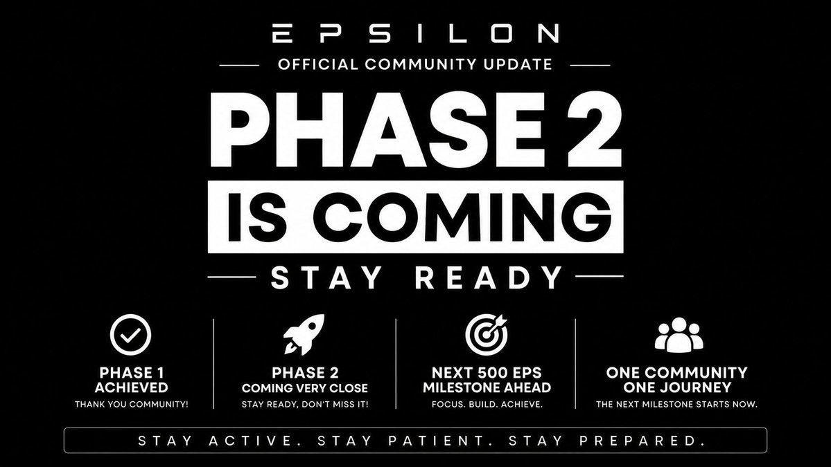 epsiloncryptox's tweet photo. PHASE 2 IS COMING โ STAY READY
Phase 1 Verification completed. Staking Wallet activation has begun.
Missed Phase 1? No problem. Phase 2 is your next opportunity.
Phase 2 is coming very close, and the next 500 EPS milestone may be reached faster than expected #EPSILONMINING https://t.co/fRoTx8hPeU