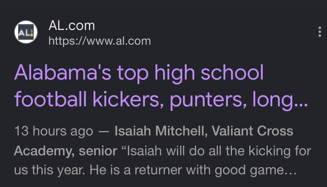 IsaiahMM6's tweet photo. Honored to be recognized among Alabama's top specialists by @aldotcom heading into the season! Grateful for Coach Bolware and the @ValiantFTBL team. Ready to work. 📈🏈 Also thankful for @StClark30 for teaching me over the years. https://t.co/KrucarTHFt