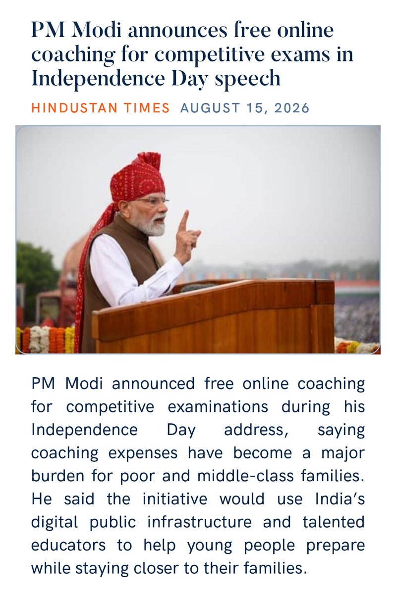 ruchika737's tweet photo. PM Modi announces free online coaching for competitive exams in Independence Day speech
https://t.co/V5iTY1uqyp

via NaMo App https://t.co/5ejwLiHwDM
