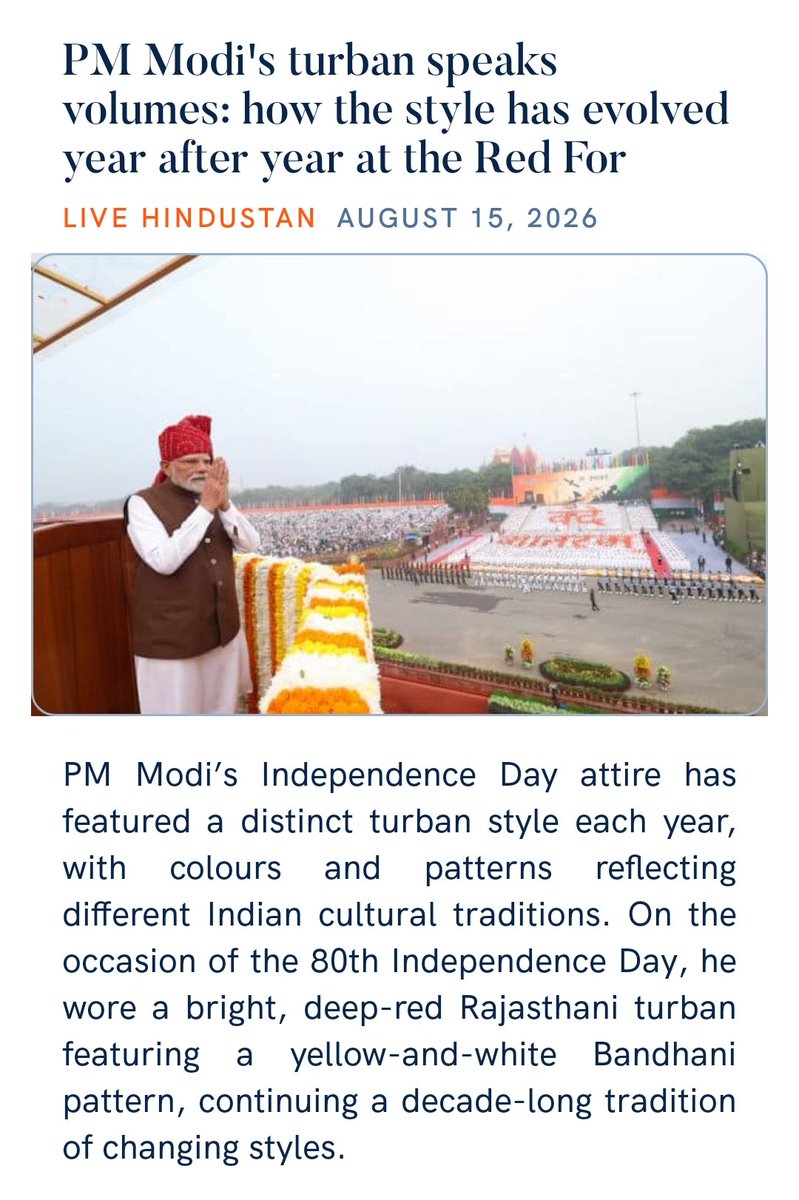 ruchika737's tweet photo. PM Modi's turban speaks volumes: how the style has evolved year after year at the Red For
https://t.co/ajnGwgJNam

via NaMo App https://t.co/0f6gXFFJkb