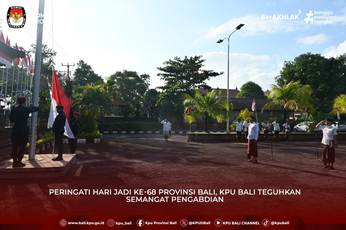 kpu_bali's tweet photo. #temanpemilih - Komisi Pemilihan Umum  Provinsi Bali melaksanakan upacara bendera dalam rangka memperingati Hari Jadi ke-68 Provinsi Bali, Jumat (14/8/2026). 

#kpumelayani #kpubali @KPU_ID https://t.co/Ru7zEwCzs7