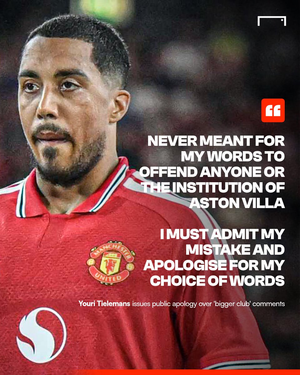 goal's tweet photo. Youri Tielemans has been forced into a public apology to Aston Villa supporters after making controversial comments regarding his summer move to Man United 🙏

Read more 🔗 https://t.co/eT1wEN1MgP https://t.co/C2aXCbAgC6
