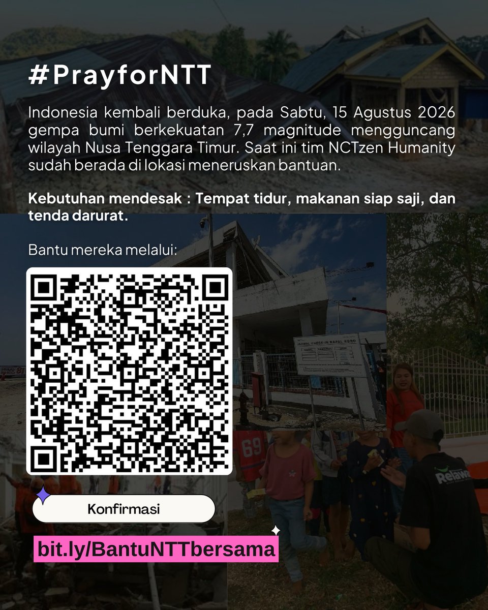 greencitzen's tweet photo. Indonesia kembali berduka, gempa bumi berkekuatan 7,7 magnitude mengguncang wilayah NTT.

Saat ini tim NCTzen Humanity sudah berada di lokasi untuk meneruskan bantuan.

Kebutuhan : Tempat tidur, makanan siap saji, dan tenda darurat.

Bantu mereka melalui: https://t.co/ubgDKqVzwc https://t.co/C4lpkKWWgm