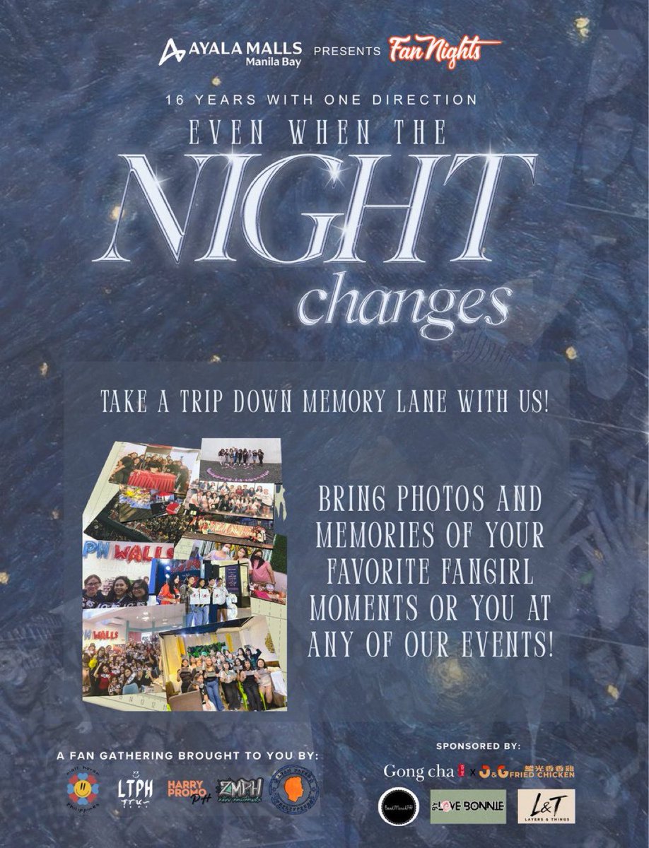 ZJMPHL's tweet photo. You might want to bring some printed photos of your favorite fangirl moments or when attending our past events! π
#16YearsOfOneDirection
#AtTheBay
#FanNightsAtAMManilaBay https://t.co/VTZGSuJ83h