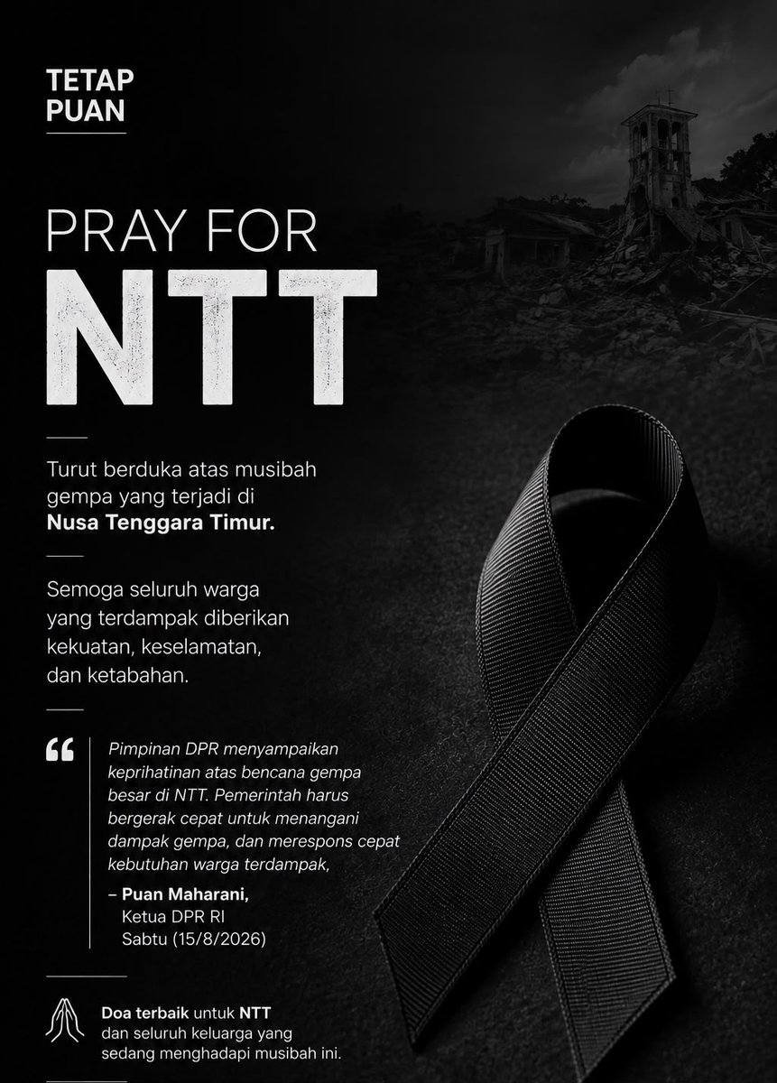 Tetap_Puan's tweet photo. Turut berduka atas musibah gempa yang terjadi di Nusa Tenggara Timur. 🤍

Semoga seluruh warga yang terdampak diberikan kekuatan dan keselamatan, serta proses penanganan dan pemulihan dapat berjalan cepat.

#PrayForNTT #NTT #PuanMaharani #TetapPuan #IndonesiaBerduka https://t.co/WECgbyZcTO