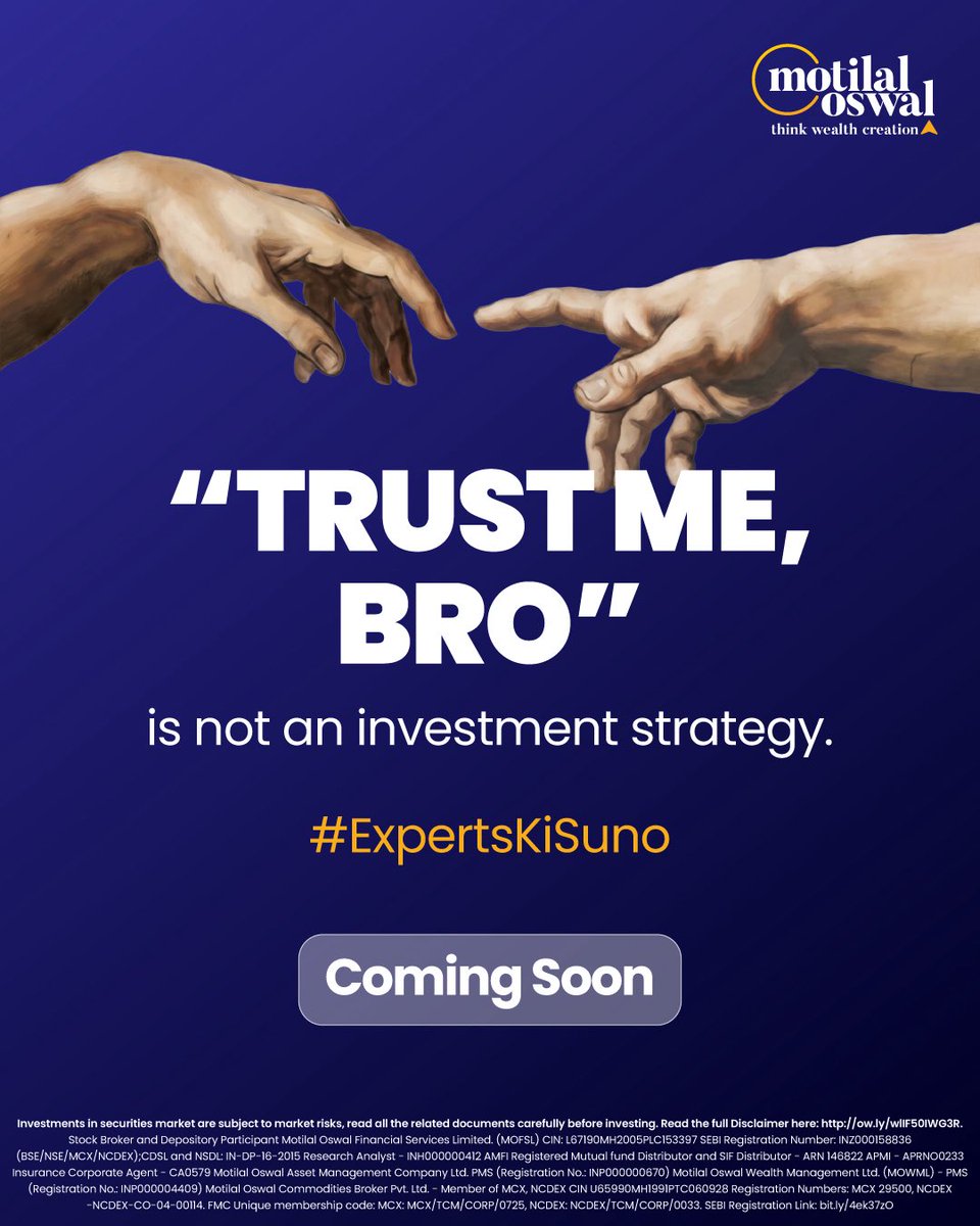 MotilalOswalLtd's tweet photo. Confidence moves fast. Facts take longer. 

When it matters, that order should flip. 

Watch this space. 

#ExpertsKiSuno #MotilalOswal https://t.co/qVvShp7IyQ