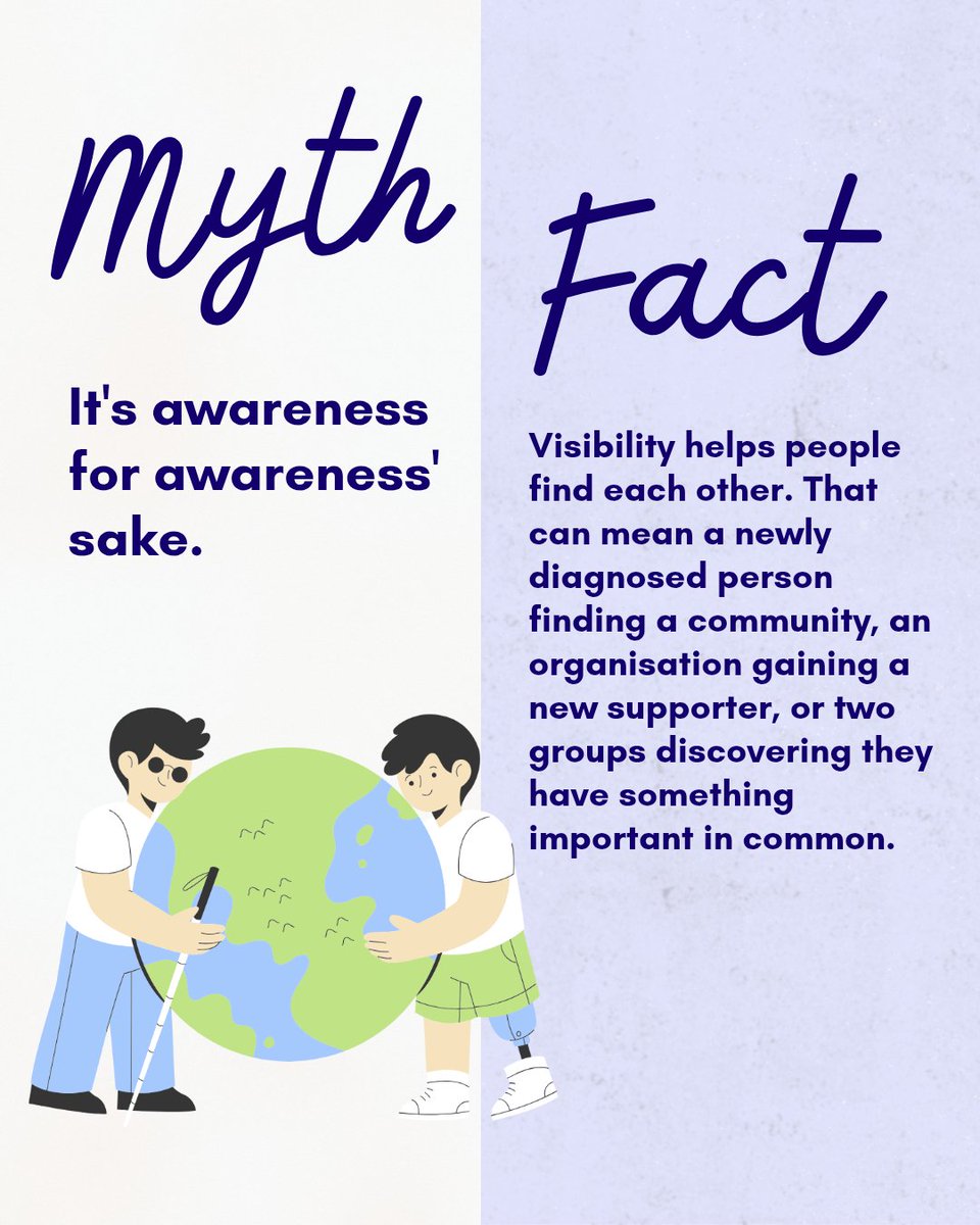 dazzle4rare's tweet photo. MYTH 4: “It's just awareness for awareness's sake.”

FACT: D4R helps people find each other. That can mean a newly diagnosed person finding a community, an organisation gaining a new supporter, or two groups discovering they have something important in common.

#Dazzle4Rare2026 https://t.co/V33QTGrctn