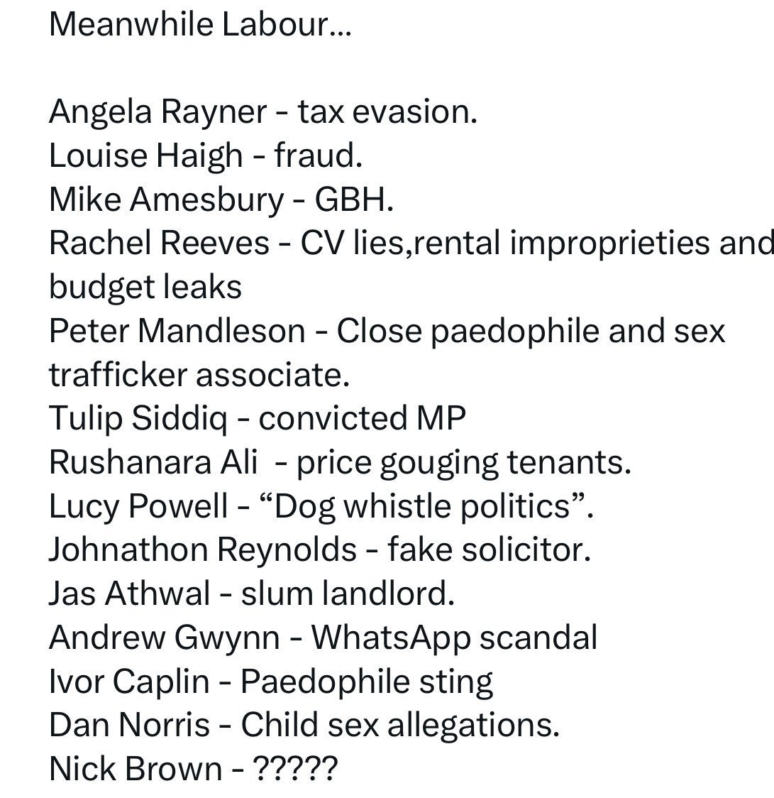 Brimox1's tweet photo. I borrowed this list from a friend. Next time the very nasty Cruella Phillipson starts mouthing off about everybody except her and her colleagues being sleazy, please pull up this list (which is by no means complete) and demand answers @GBNEWS @TalkTV https://t.co/ITzf2AKFdt